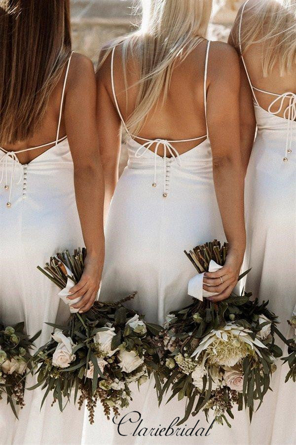 white bridesmaid dresses with bride A-Line Strapless White Wedding Dress Simple Wedding Dresses WD717 US2 / Custom Color main image 0