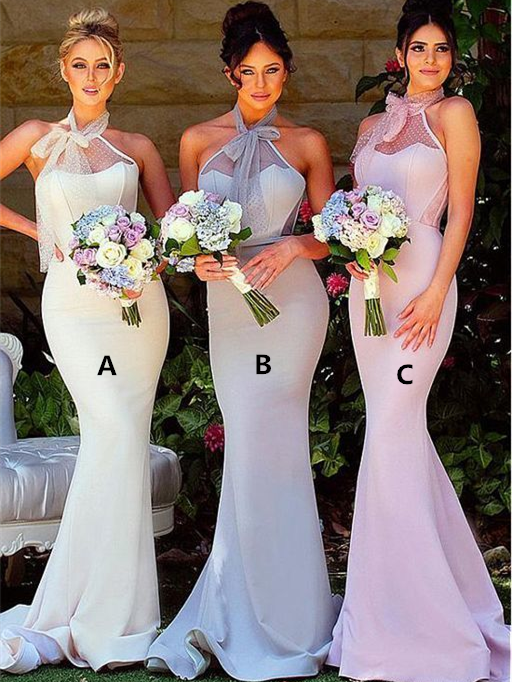 Halter Elegant Long Mermaid Bridesmaid Dresses