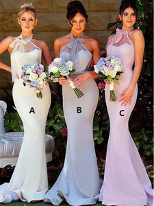 Halter Elegant Long Mermaid Bridesmaid Dresses