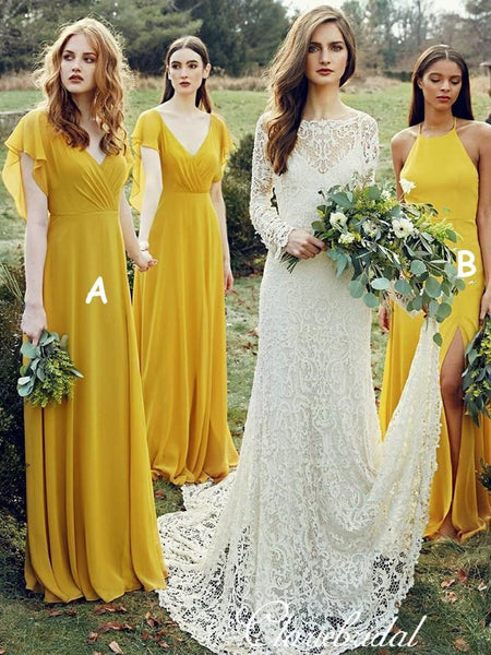Mismatched Ginger Yellow A-line Chiffon Long Bridesmaid Dresses Mismatched Ginger Yellow A-line Chiffon Long Bridesmaid Dresses