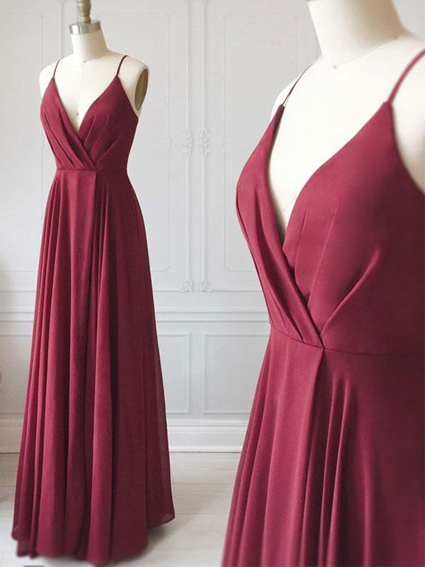 Simple Burgundy Chiffon Bridesmaid Dresses, Long Bridesmaid Dresses