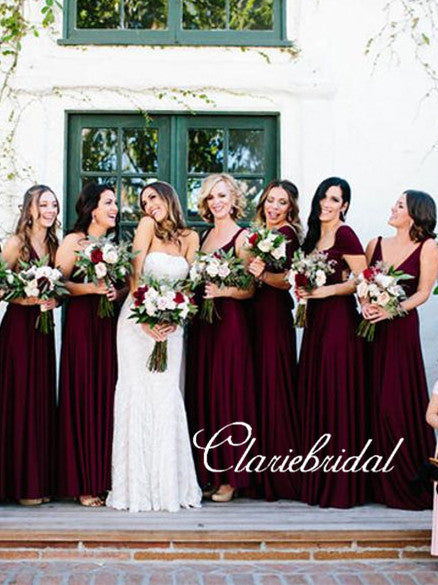 Burgundy Convertible Long A-line Jersey Bridesmaid Dresses – ClaireBridal