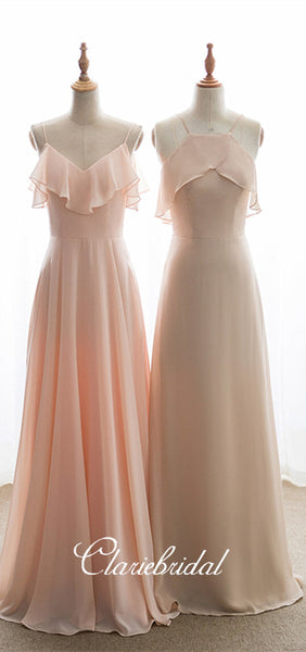 Mismatched Blush Pink Chiffon Long Bridesmaid Dresses