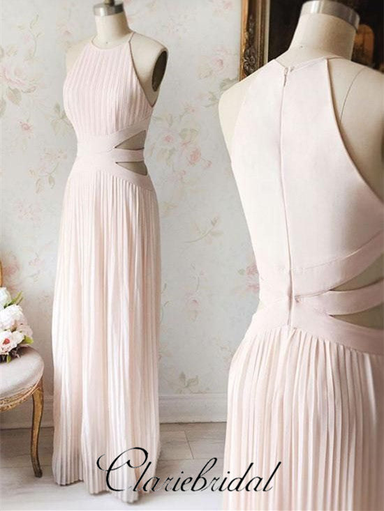 A-line Pale Pink Long Bridesmaid Dresses