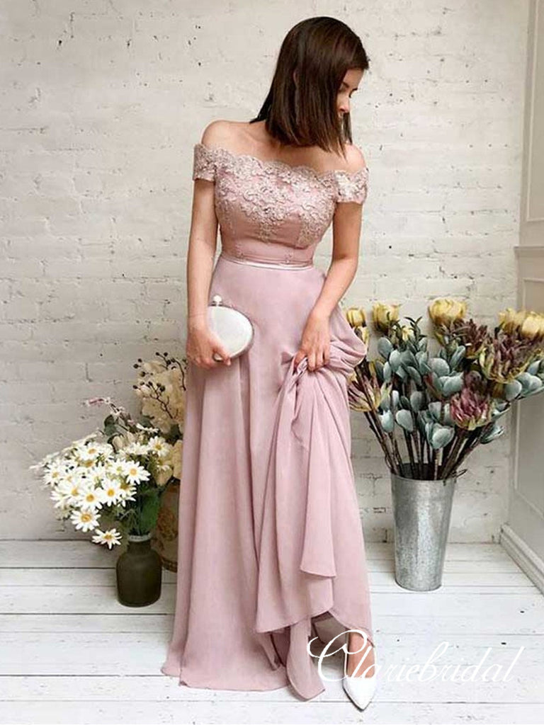 Off SHoulder Lace Top Dusty Pink Long Bridesmaid Dresses – ClaireBridal