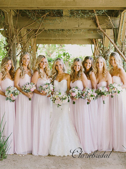 Sweetheart Pale Pink Long A-line Chiffon Bridesmaid Dresses – ClaireBridal