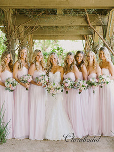 Sweetheart Pale Pink Long A-line Chiffon Bridesmaid Dresses