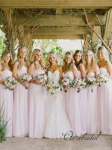 Sweetheart Pale Pink Long A-line Chiffon Bridesmaid Dresses