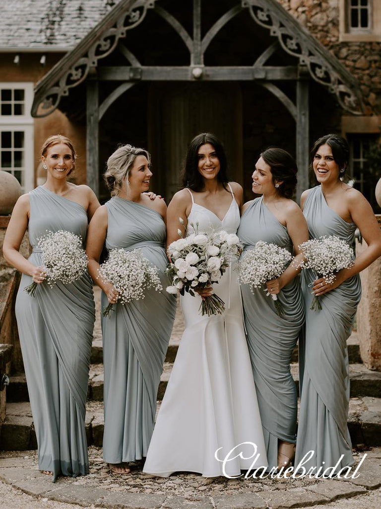 One Shoulder Sheath Grey Jersey Long Bridesmaid Dresses ClaireBridal One Shoulder Sheath Grey Jersey Long Bridesmaid Dresses ClaireBridal