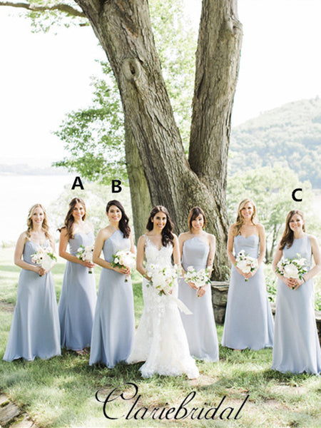 Mismatched Dusty Blue Long Bridesmaid Dresses, Popular Bridesmaid Dresses