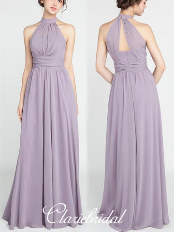 Halter A-line Purple Chiffon Long Bridesmaid Dresses
