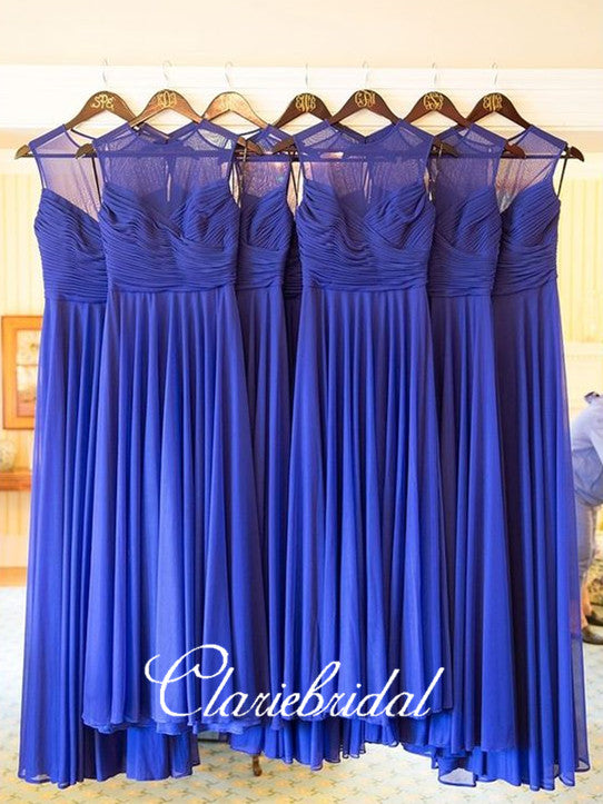 A-line Royal Blue Chiffon Bridesmaid Dresses, Long Wedding Guest Dresses