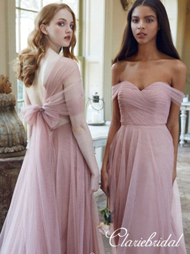 Off Shoulder Pink Tulle A-line Bridesmaid Dresses