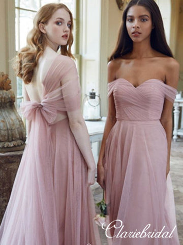 Off Shoulder Pink Tulle A-line Bridesmaid Dresses