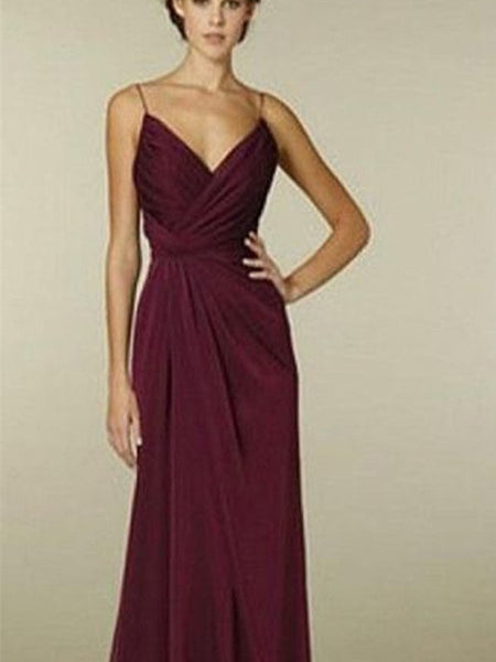 Spaghetti A-line Maroon Chiffon Bridesmaid Dresses, Wedding Guest Dresses