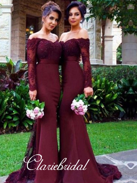 Long Sleeved Off Shoulder Mermaid Long Bridesmaid Dresses