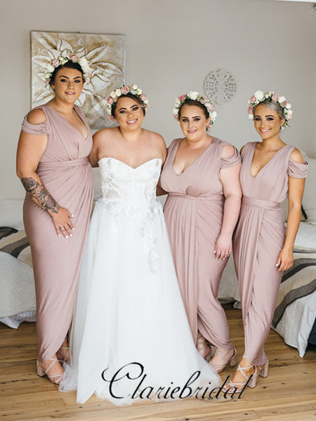 Lovely Sheath Shiny Jersey Long Bridesmaid Dresses, Bridesmaid Dresses