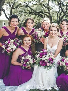 Long Purple Chiffon A-line Bridesmaid Dresses