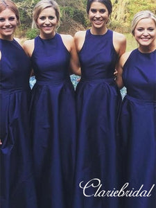 Sleeveless Long A-line Satin Bridesmaid Dresses