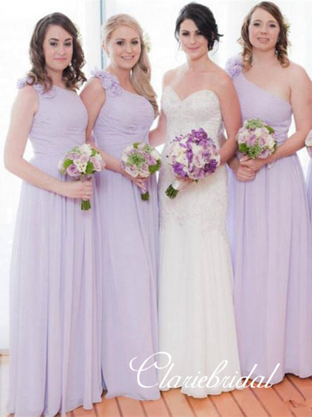 One Shoulder A-line Lilac Chiffon Long Bridesmaid Dresses