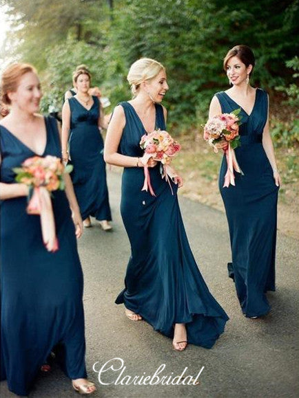 V-neck Sheath Dark Teal Long Bridesmaid Dresses ClaireBridal V-neck Sheath Dark Teal Long Bridesmaid Dresses ClaireBridal