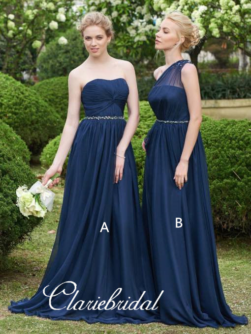 Mismatched Navy Chiffon Beaded Long Bridesmaid Dresses ClaireBridal Mismatched Navy Chiffon Beaded Long Bridesmaid Dresses ClaireBridal