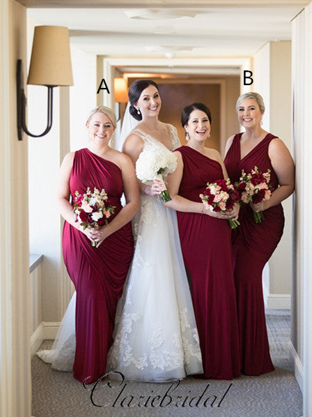 Mismatched Wine Red Long Bridesmaid Dresses, Wedding Guest Dresses ClaireBridal Mismatched Wine Red Long Bridesmaid Dresses, Wedding Guest Dresses ClaireBridal
