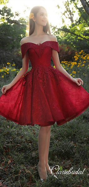 Off Shoulder Lace Tulle Homecoming Dresses, Short Prom Dresses