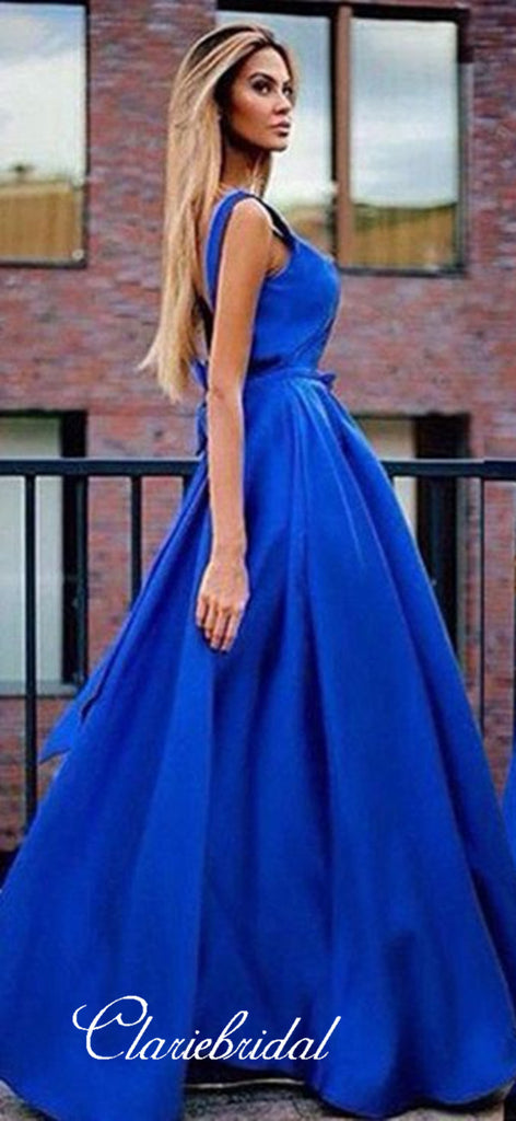 Deep V Neck Light Blue A Line Long Prom Dresses Formal Evening Dress –  Laurafashionshop