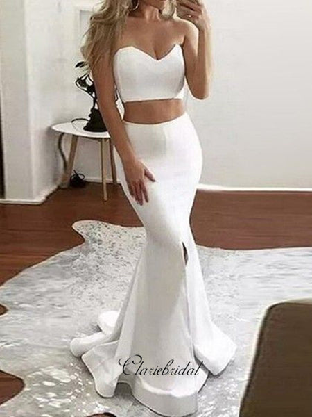 2 pieces Evening Party Prom Dresses, Mermaid Slit Sexy Prom Dresses