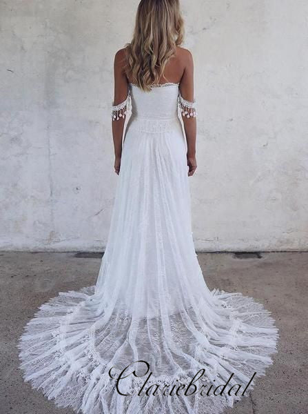 Off Shoulder Boho Lace Long Wedding Dresses