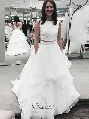 Two Pieces Simple Design Wedding Dresses, Popular Bridal Gowns 2019