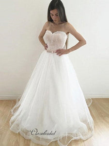 Strapless Sweetheart Wedding Dresses, Tulle Lace Wedding Dresses, A-line Bridal Gowns