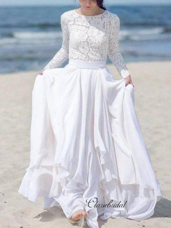Long Sleeves Beach Wedding Dresses, Fashion Lace Wedding Dresses, Bridal Gowns