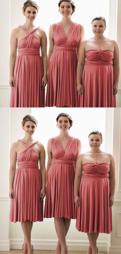 Coral Convertible Short Bridesmaid Dresses – ClaireBridal
