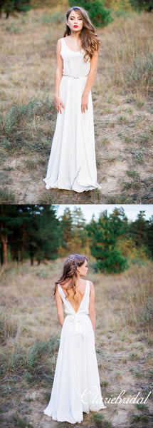 Simple Ivory Chiffon Long A-line Boho Wedding Dresses