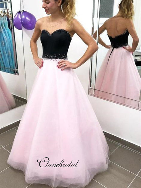 Strapless Beaded Organza Prom Dresses, Simple A-line Prom Dresses