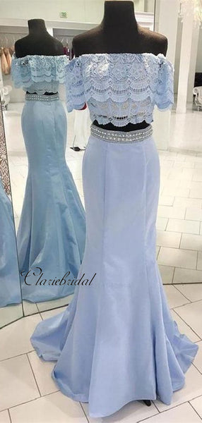 2 pieces Lace Prom Dresses, Beaded Evening Party Prom Dresses