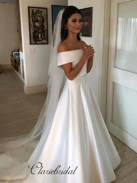 Satin Off The Shoulder Wedding Dresses, Sexy Wedding Dresses 2019