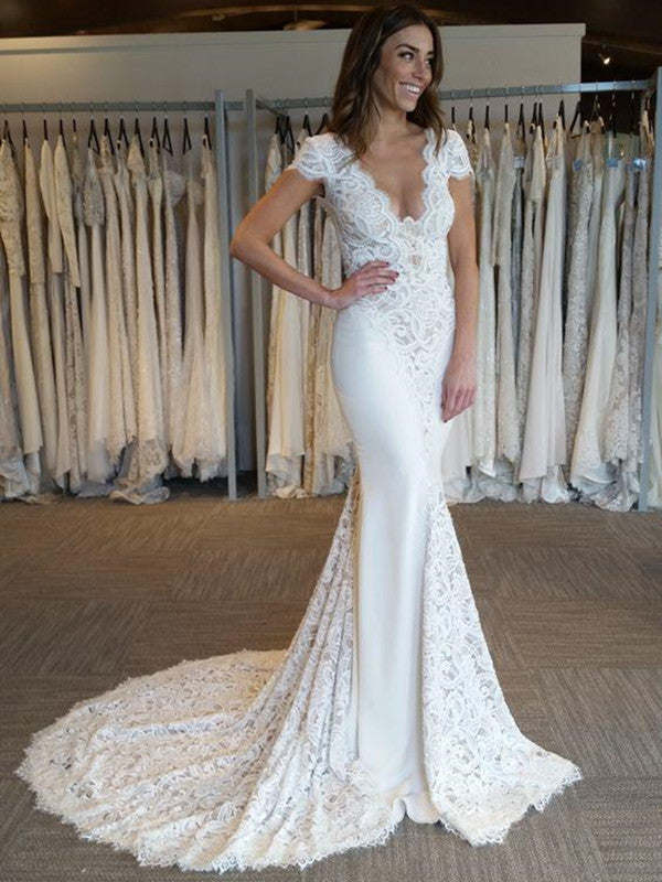 Lace Design Popular Wedding Dresses,V-neck Sexy Wedding Dresses