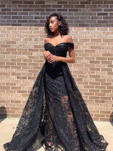 Black Lace Affordable 2021 Long Prom Dresses, Off Shoulder Elegant Prom Dresses Long