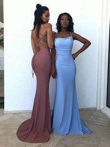 Simple 2021 Long Prom Dresses, Sexy Sheath Halter Blue Long Prom/Evening Party Dress