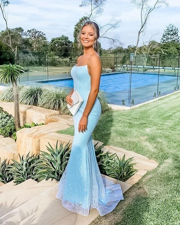 sky blue mermaid dress Sky Blue Mermaid Elegant 2021 Long Prom Dresses, Strapless Evening Par –  ClaireBridal