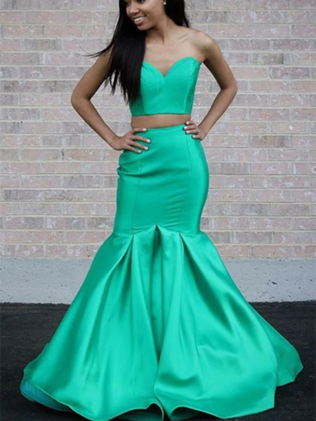 Two Pieces Sweetheart Prom Dresses 2021, Mermaid Girl Graduation Evening Party Dresses
