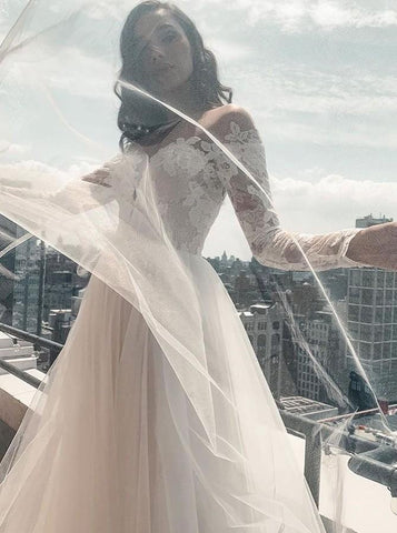 Appliques Elegant Lace Long Wedding Dresses, A Line Popular Weddiing Dresses, 2022 Bridal Dresses