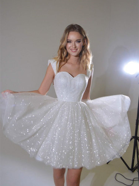 Lovely Shiny Mini Wedding Dresses, Short Prom Dresses, Mini Bridal Gown, Newest Prom Dresses