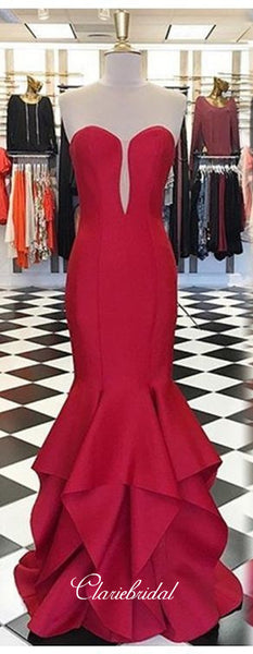 New Arrival Sexy Strapless Long Prom Dresses, Mermaid Red Prom Dresses