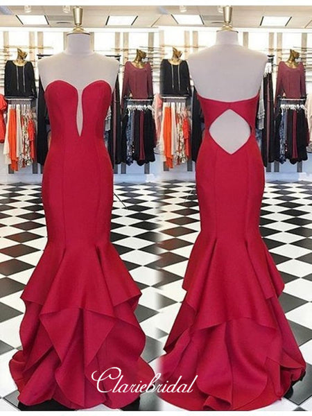 New Arrival Sexy Strapless Long Prom Dresses, Mermaid Red Prom Dresses