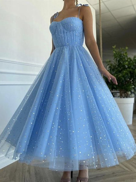 Spagehetti Straps Shiny Prom Dresses, Glitter Stars Prom Dresses, Elegant A line Prom Dresses