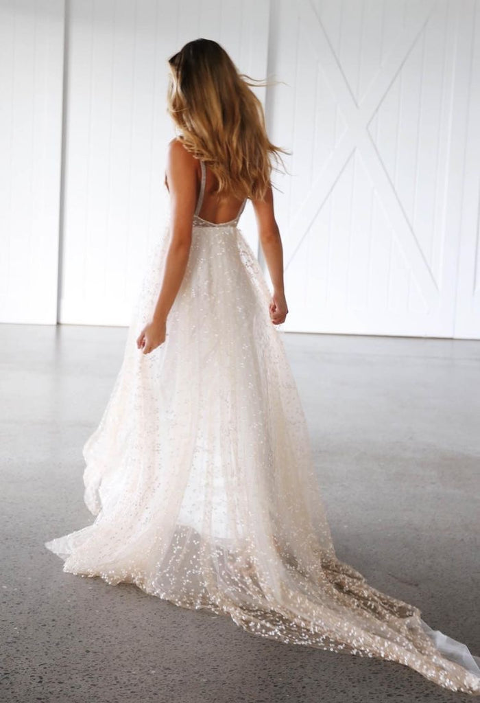 Straps Sequin Tulle Wedding Dresses, Boho Wedding Dresses, Long Weddin ClaireBridal Straps Sequin Tulle Wedding Dresses, Boho Wedding Dresses, Long Weddin ClaireBridal